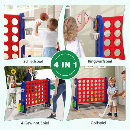 Set de joc Giant Connect 4 în 1 cu baschet, aruncare inele, golf