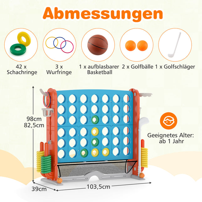 Set de jocuri Jumbo 4 în 1: Connect 4, Baschet, Aruncarea inelelor, Golf