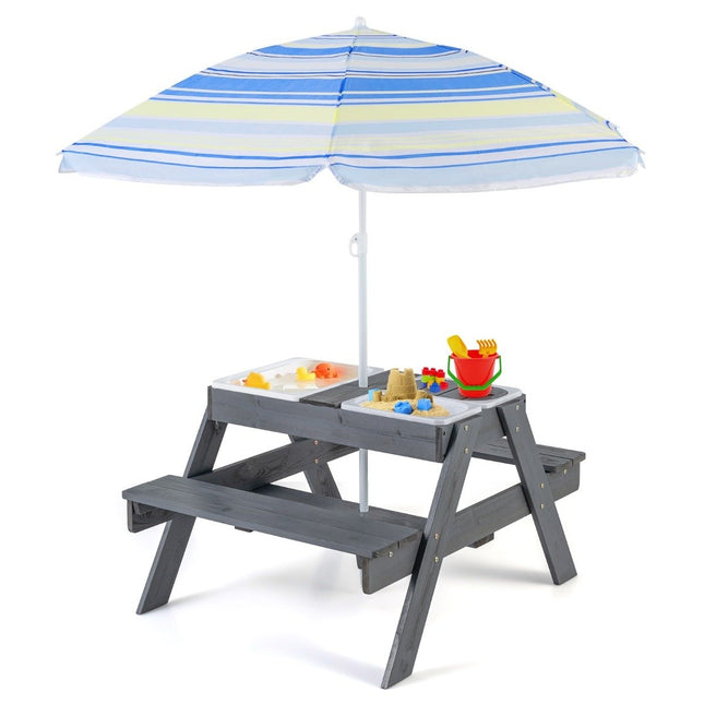 Set masă de picnic 4 în 1 pentru copii cu 3 containere detașabile pentru masă de joacă cu nisip/apă