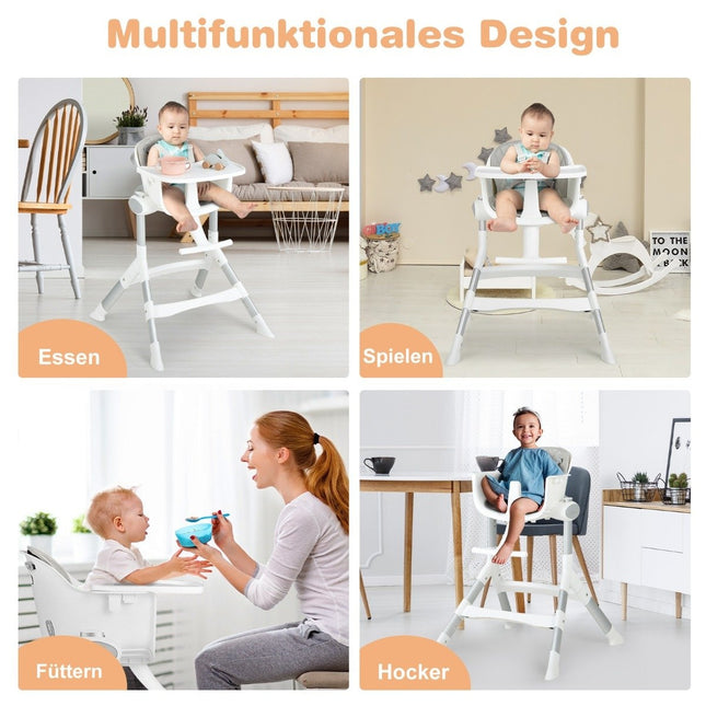 4 in 1 baby chair baby high chair convertible with 5-way adjustable height gray
