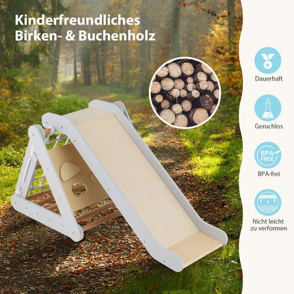 Triunghi de catarare 4 in 1 cu tobogan din lemn 62,5 x 64 x 57,5 cm gri