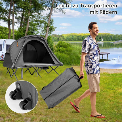 Set cort de drumetie 4 in 1 pentru 2 persoane cu husa si saltea 194 x 146 x 160 cm gri