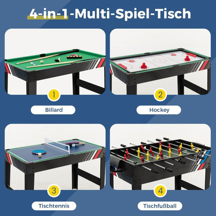 Masă multi-joc 4 în 1 cu fotbal de masă și biliard la biliard și set de jocuri arcade pentru hochei pe aer și tenis de masă