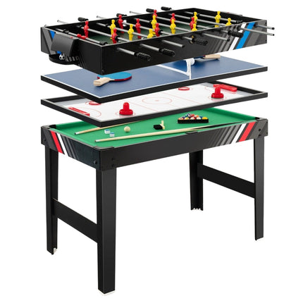 Masă multi-joc 4 în 1 cu fotbal de masă și biliard la biliard și set de jocuri arcade pentru hochei pe aer și tenis de masă