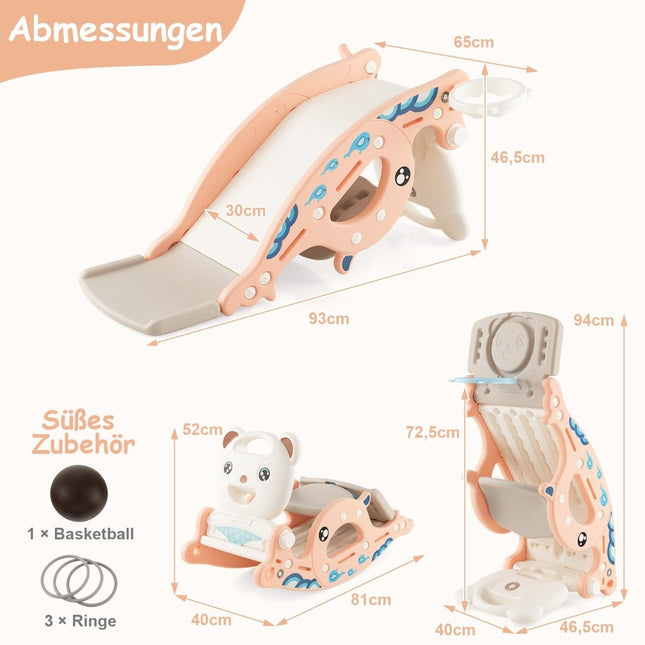 4-in-1 slide toy for children with basketball hoop & ring game pink