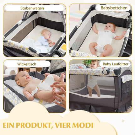 Patut de voiaj 4 in 1 cu pat lateral rabatabil cu saltea cu foi de baldachin reglabile