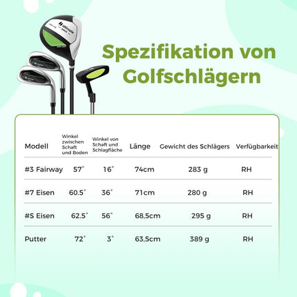 4-piece children's golf club set with golf bag and rain cover for children aged 5-7 years green