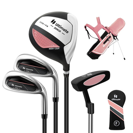 4-piece children's golf club set with golf bag and rain cover for children aged 5-7 years, pink