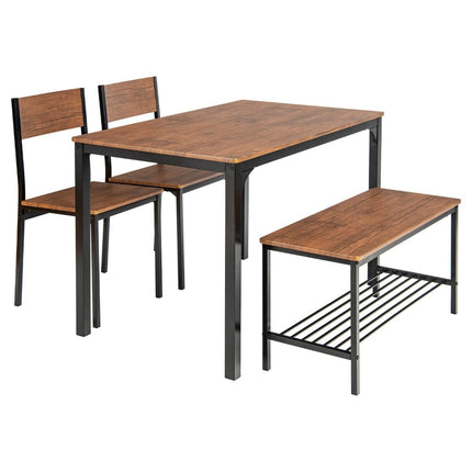 Set de masă și scaun din 4 piese cu 2 scaune și 1 set de scaune maro