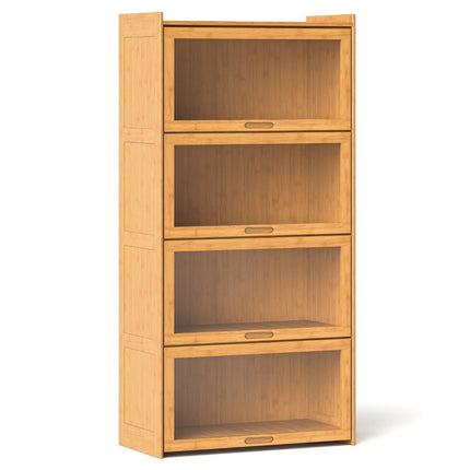 Bibliotecă pe 4 etaje cu uși acrilice vitrină din bambus 69 x 34 x 140 cm natural