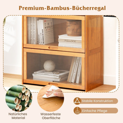 Bibliotecă pe 4 etaje cu uși acrilice vitrină din bambus 69 x 34 x 140 cm natural
