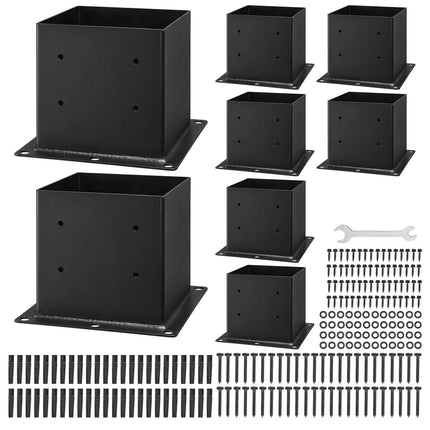 4x4 Post Base Brackets, 8-Pack Carbon Steel, Black