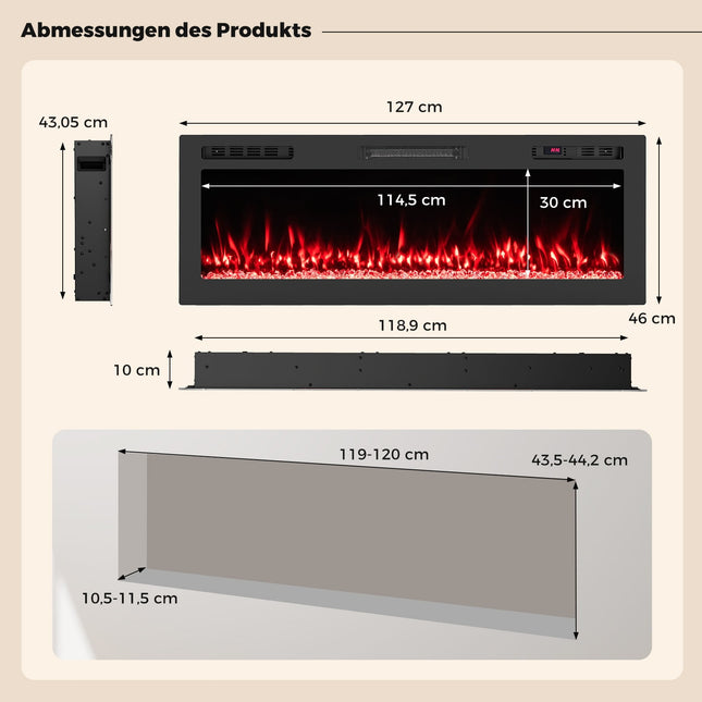 Șemineu electric de 50", 750W/1500W, control WiFi