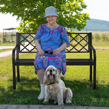 Bancă de grădină de 50 de inci, lamele din fontă și oțel, 500 lb