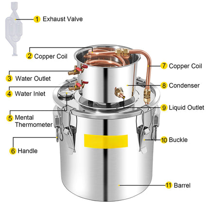 50L Alcohol Still, Stainless Steel with Condenser, Thermometer