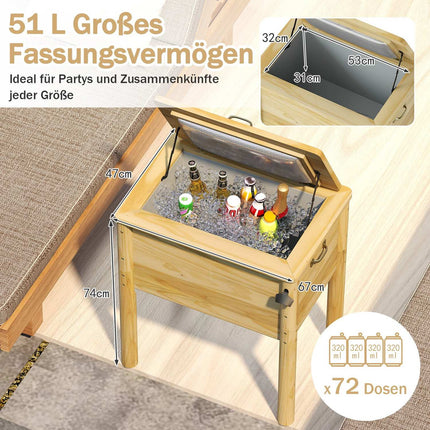 51L Wooden Outdoor Cooler with Handles & Opener