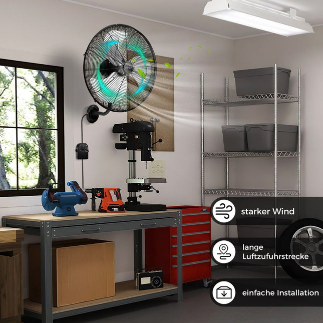 Ventilator de Perete Ø56 cm Ventilator Oscilant pentru Seră Depozit Atelier Terasă și Beci Negru