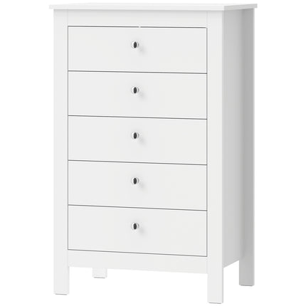 5-Drawer Chest of Drawers 60 x 39.5 x 95.3 cm for Bedroom, White, Anti-Tip Kit