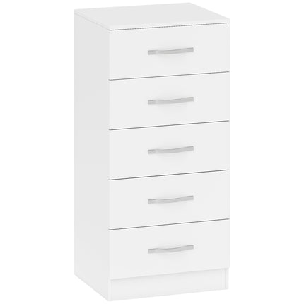 Comodă albă cu 5 sertare, PAL, design care economisește spațiu