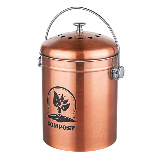 Recipient de compost din oțel inoxidabil, 5 litri, cu filtru de mirosuri, din cupru
