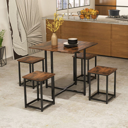 Set masă de sufragerie cu 5 piese, 4 scaune, 80x80 cm, maro rustic