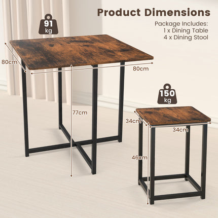 Set masă de sufragerie cu 5 piese, 4 scaune, 80x80 cm, maro rustic