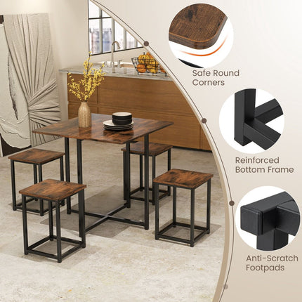 Set masă de sufragerie cu 5 piese, 4 scaune, 80x80 cm, maro rustic