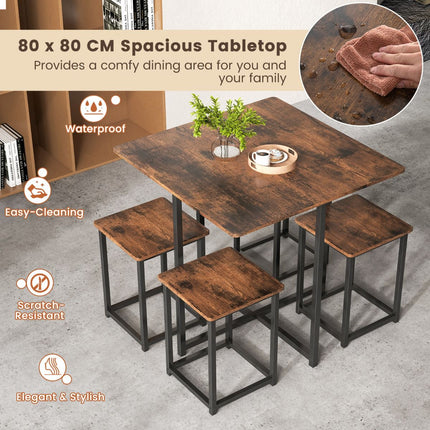 Set masă de sufragerie cu 5 piese, 4 scaune, 80x80 cm, maro rustic
