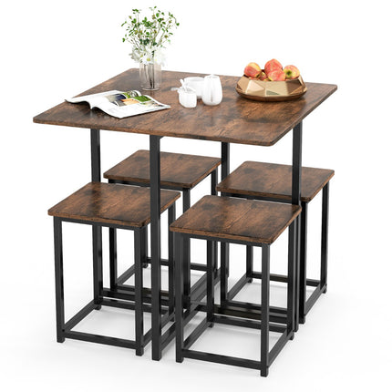 Set masă de sufragerie cu 5 piese, 4 scaune, 80x80 cm, maro rustic