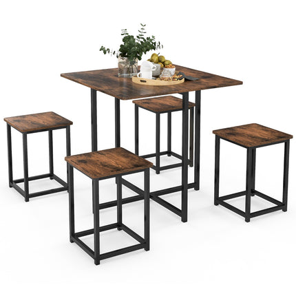 Set masă de sufragerie cu 5 piese, 4 scaune, 80x80 cm, maro rustic