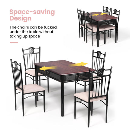 Set de masă din 5 piese, masă din MDF și 4 scaune cu perne
