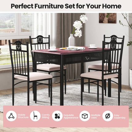 Set de masă din 5 piese, masă din MDF și 4 scaune cu perne