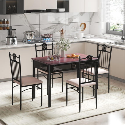 Set de masă din 5 piese, masă din MDF și 4 scaune cu perne