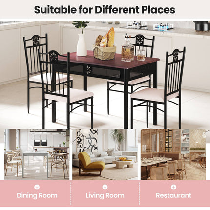 Set de masă din 5 piese, masă din MDF și 4 scaune cu perne