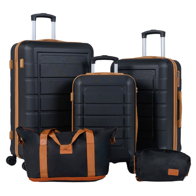 Set de bagaje de 5 piese, încuietoare TSA, roți pivotante, negru