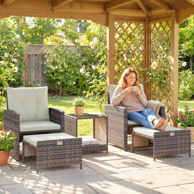 Set de mobilier de balcon exterior cu 5 piese și perne