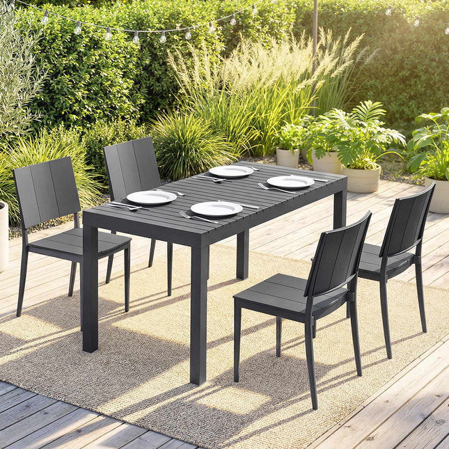 Set de mobilier de exterior cu 5 piese și scaune stivuibile, gri închis