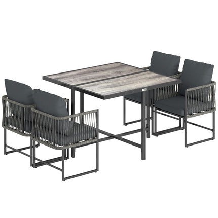 Set de terasă exterior cu 5 piese și perne, negru și gri