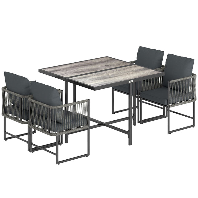 Set de terasă exterior cu 5 piese și perne, negru și gri