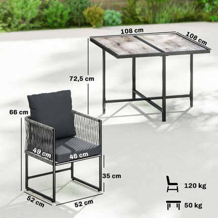 Set de terasă exterior cu 5 piese și perne, negru și gri