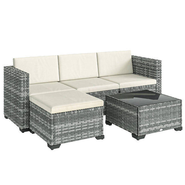 Set de mobilier de terasă cu 5 piese, cadru din oțel, ratan PE