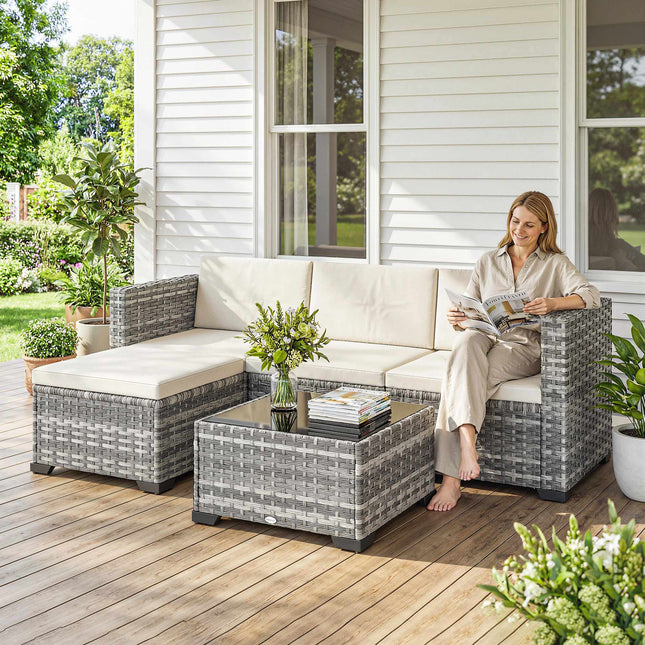 Set de mobilier de terasă cu 5 piese, cadru din oțel, ratan PE