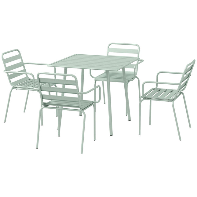 Grup de scaune 5 piese, set de mobilier de grădină cu 1 masă, 4 scaune stivuibile, mobilier de grădină, pentru balcon, terasă, oțel, verde
