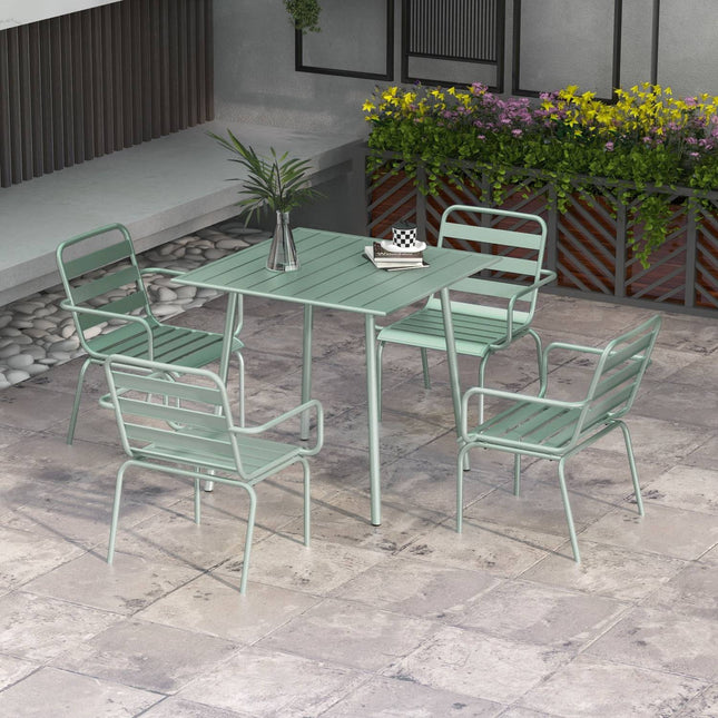 Grup de scaune 5 piese, set de mobilier de grădină cu 1 masă, 4 scaune stivuibile, mobilier de grădină, pentru balcon, terasă, oțel, verde