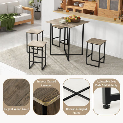 Set masă pătrată de 5 piese – 4 scaune, înălțime de bar