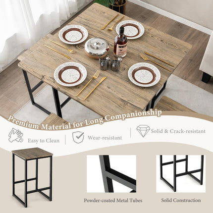 Set masă pătrată de 5 piese – 4 scaune, înălțime de bar