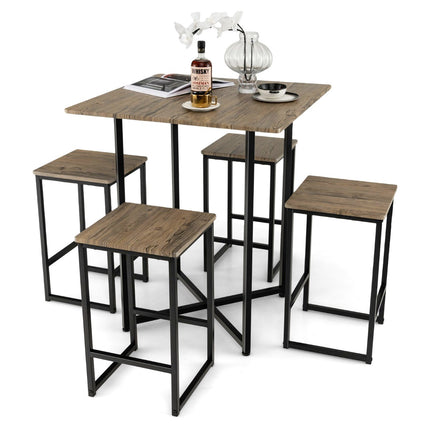 Set masă pătrată de 5 piese – 4 scaune, înălțime de bar