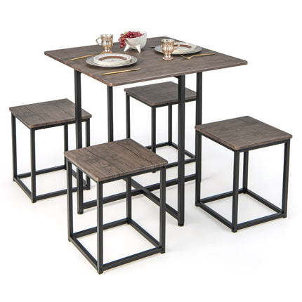 Set masă pătrată de 5 piese, 4 scaune, gri