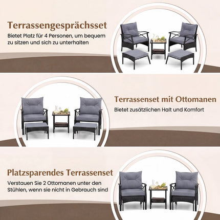 Set de terasă din răchită, 5 piese, cu otomani, gri
