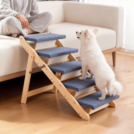 5-Step Foldable Wooden Dog Stairs, 150 lb Capacity